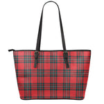 Red Scottish Tartan Pattern Print Leather Tote Bag