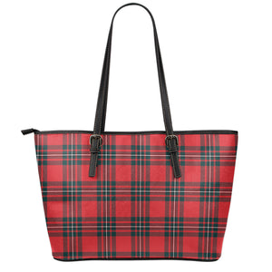 Red Scottish Tartan Pattern Print Leather Tote Bag