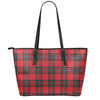 Red Scottish Tartan Pattern Print Leather Tote Bag