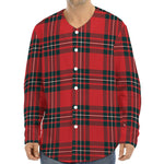 Red Scottish Tartan Pattern Print Long Sleeve Baseball Jersey