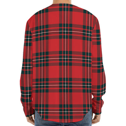 Red Scottish Tartan Pattern Print Long Sleeve Baseball Jersey