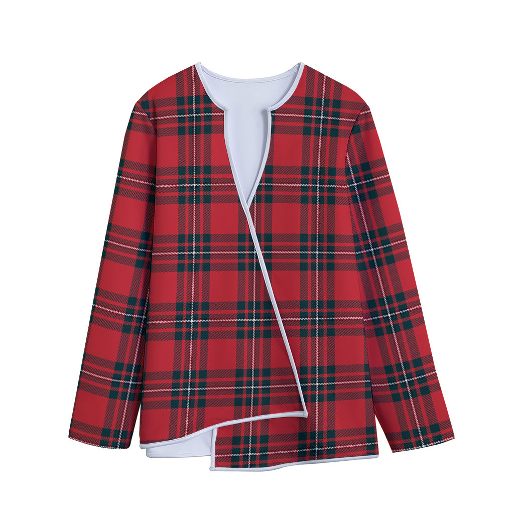 Red Scottish Tartan Pattern Print Long Sleeve Short Coat