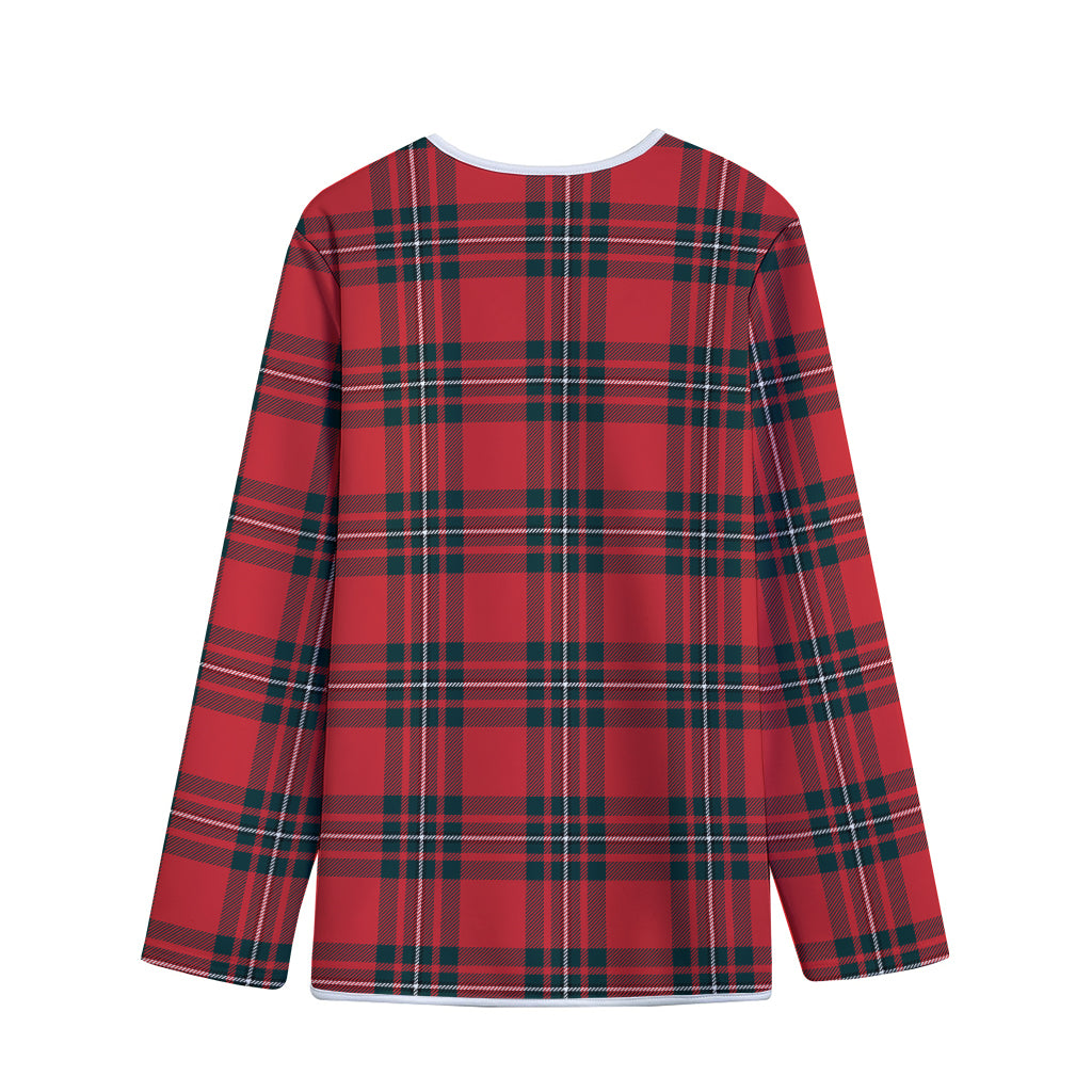 Red Scottish Tartan Pattern Print Long Sleeve Short Coat