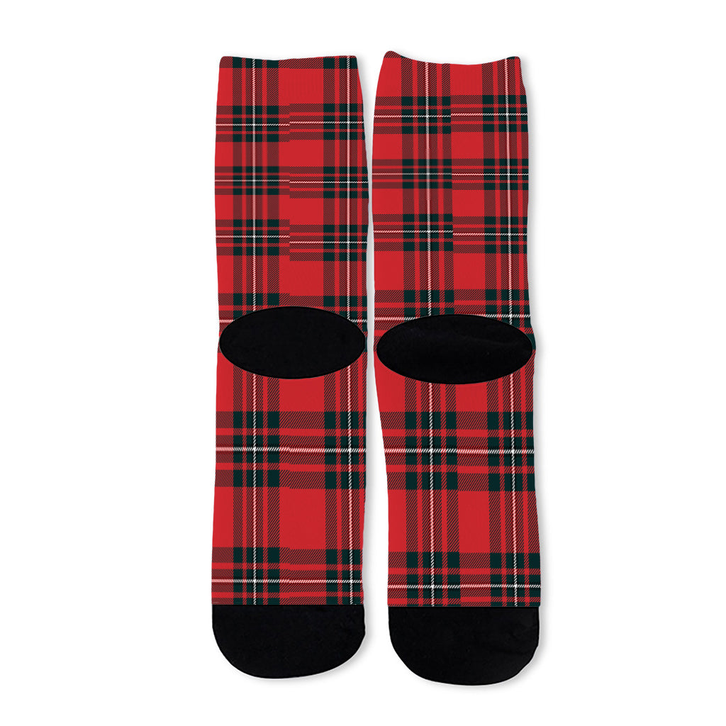 Red Scottish Tartan Pattern Print Long Socks