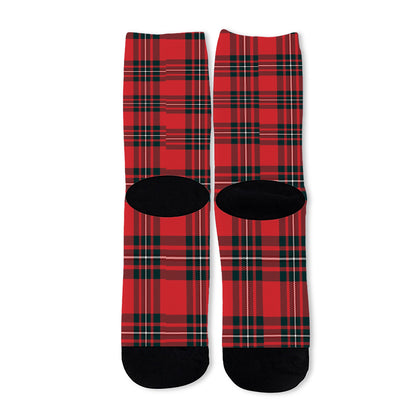 Red Scottish Tartan Pattern Print Long Socks
