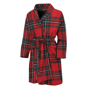 Red Scottish Tartan Pattern Print Men's Bathrobe