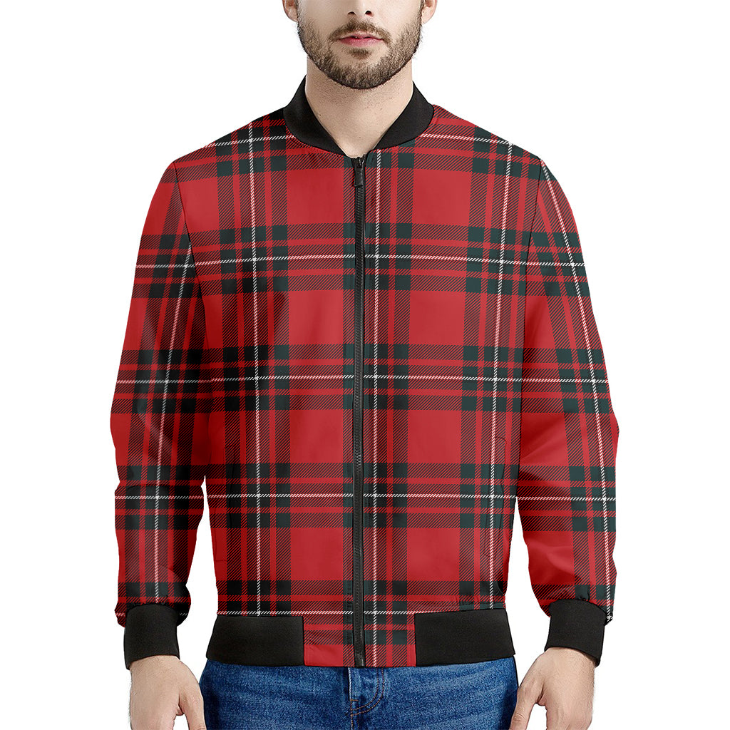 Red Scottish Tartan Pattern Print Men's Bomber Jacket
