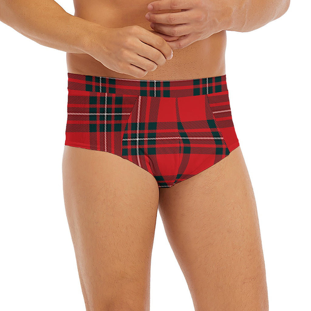 Red Scottish Tartan Pattern Print Men's Briefs