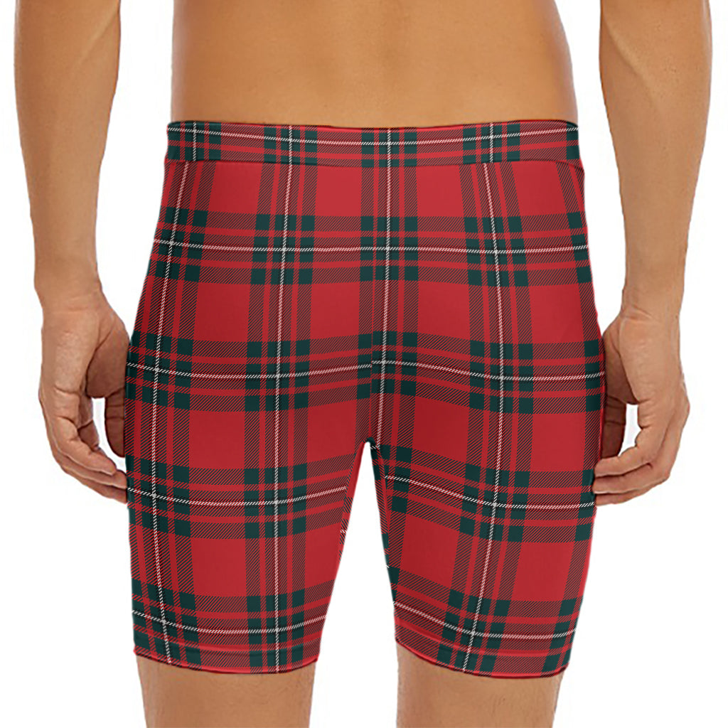 Red Scottish Tartan Pattern Print Men's Long Boxer Briefs