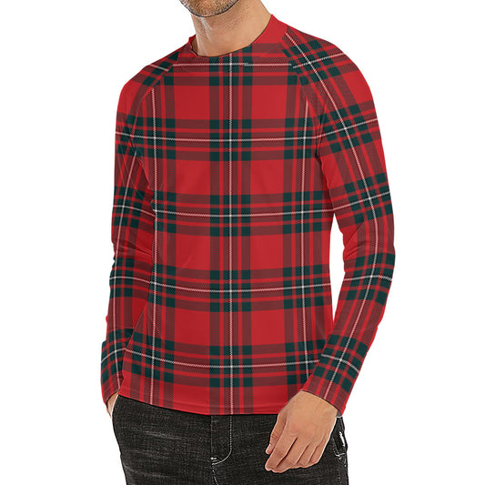 Red Scottish Tartan Pattern Print Men's Long Sleeve Rash Guard