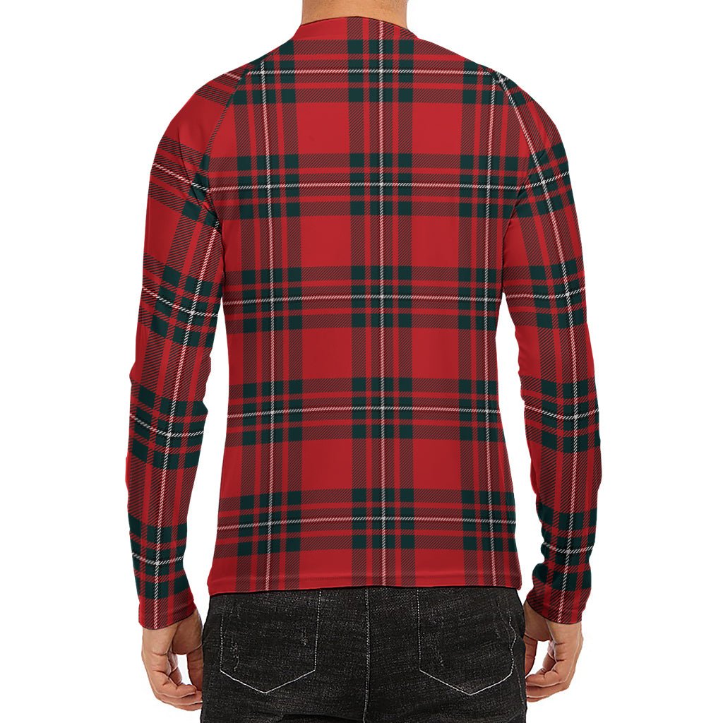 Red Scottish Tartan Pattern Print Men's Long Sleeve Rash Guard