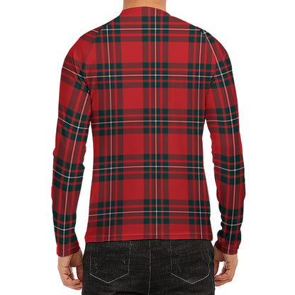 Red Scottish Tartan Pattern Print Men's Long Sleeve Rash Guard