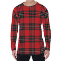 Red Scottish Tartan Pattern Print Men's Long Sleeve T-Shirt