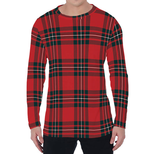 Red Scottish Tartan Pattern Print Men's Long Sleeve T-Shirt