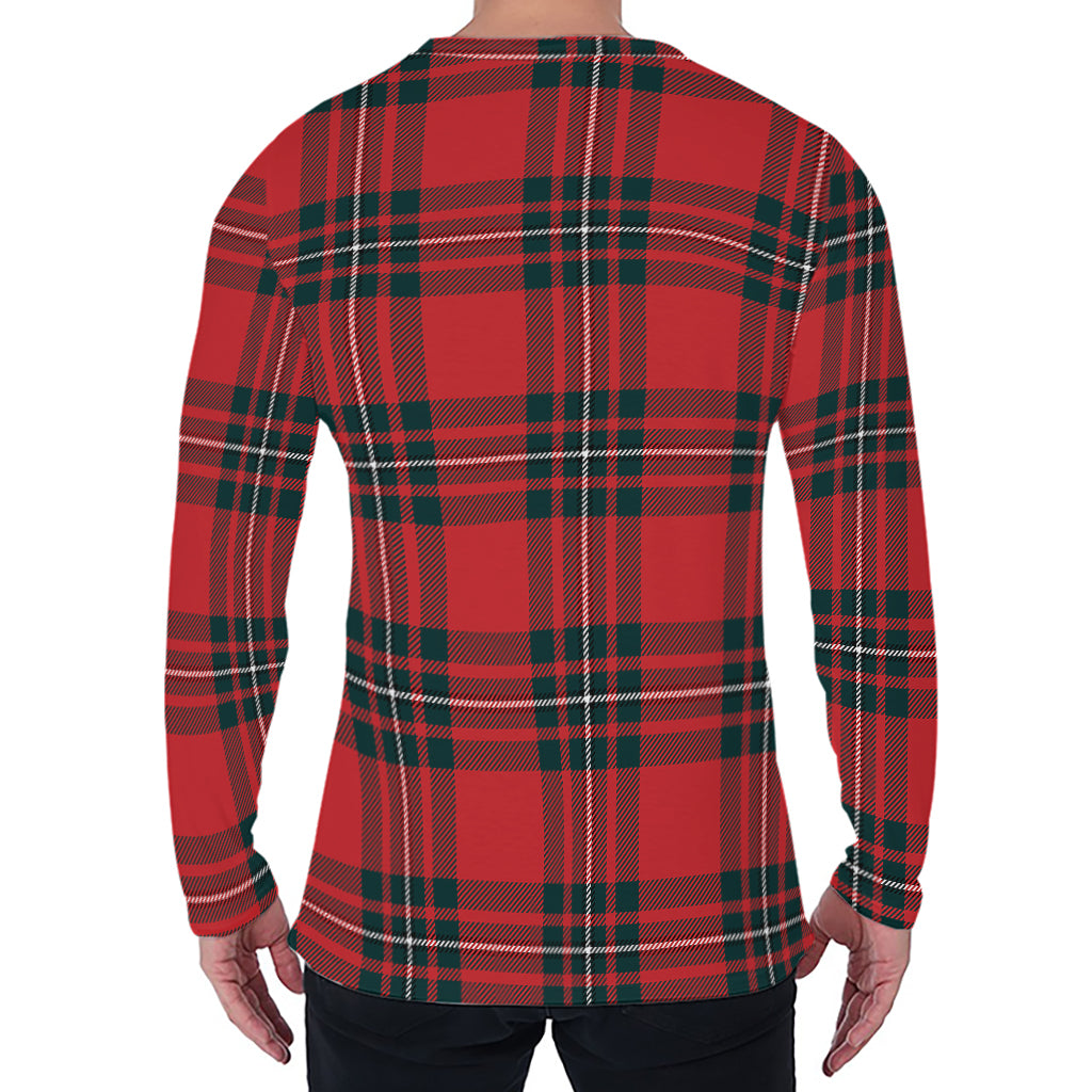 Red Scottish Tartan Pattern Print Men's Long Sleeve T-Shirt