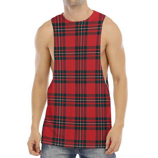 Red Scottish Tartan Pattern Print Men's Muscle Tank Top