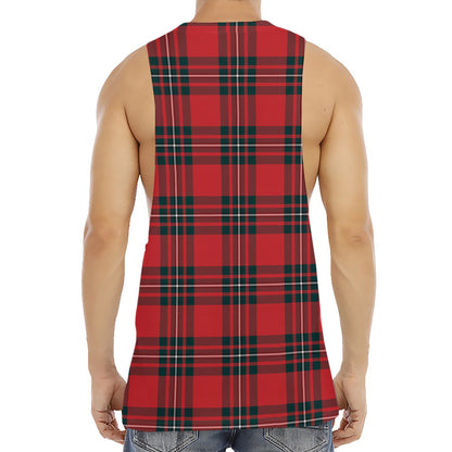 Red Scottish Tartan Pattern Print Men's Muscle Tank Top