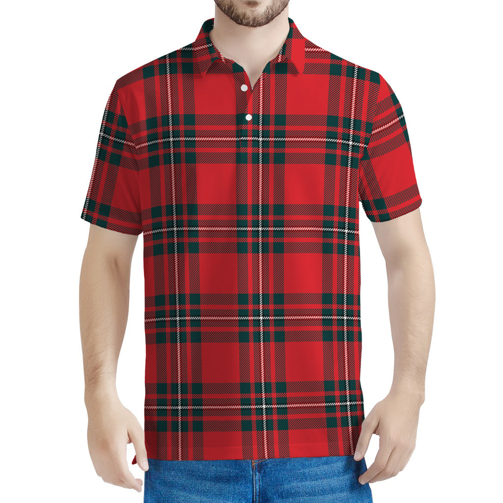 Red Scottish Tartan Pattern Print Men's Polo Shirt