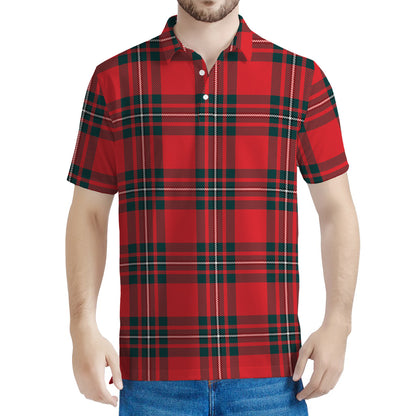 Red Scottish Tartan Pattern Print Men's Polo Shirt