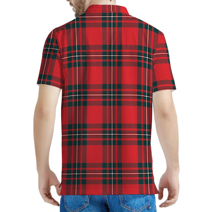 Red Scottish Tartan Pattern Print Men's Polo Shirt
