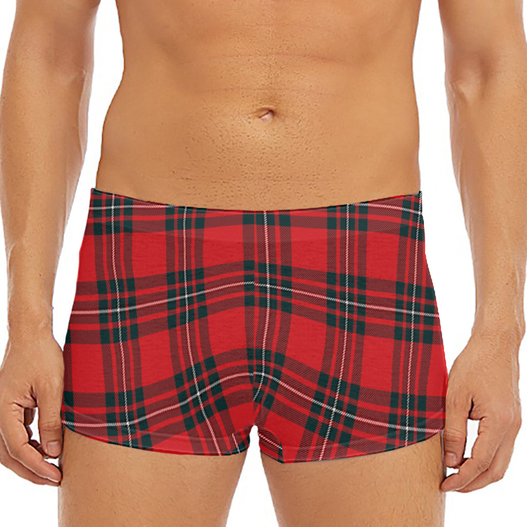 Red Scottish Tartan Pattern Print Men's Short Boxer Briefs