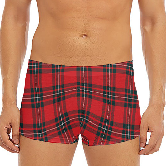 Red Scottish Tartan Pattern Print Men's Short Boxer Briefs