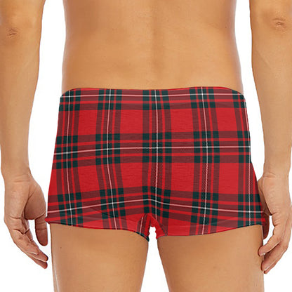 Red Scottish Tartan Pattern Print Men's Short Boxer Briefs