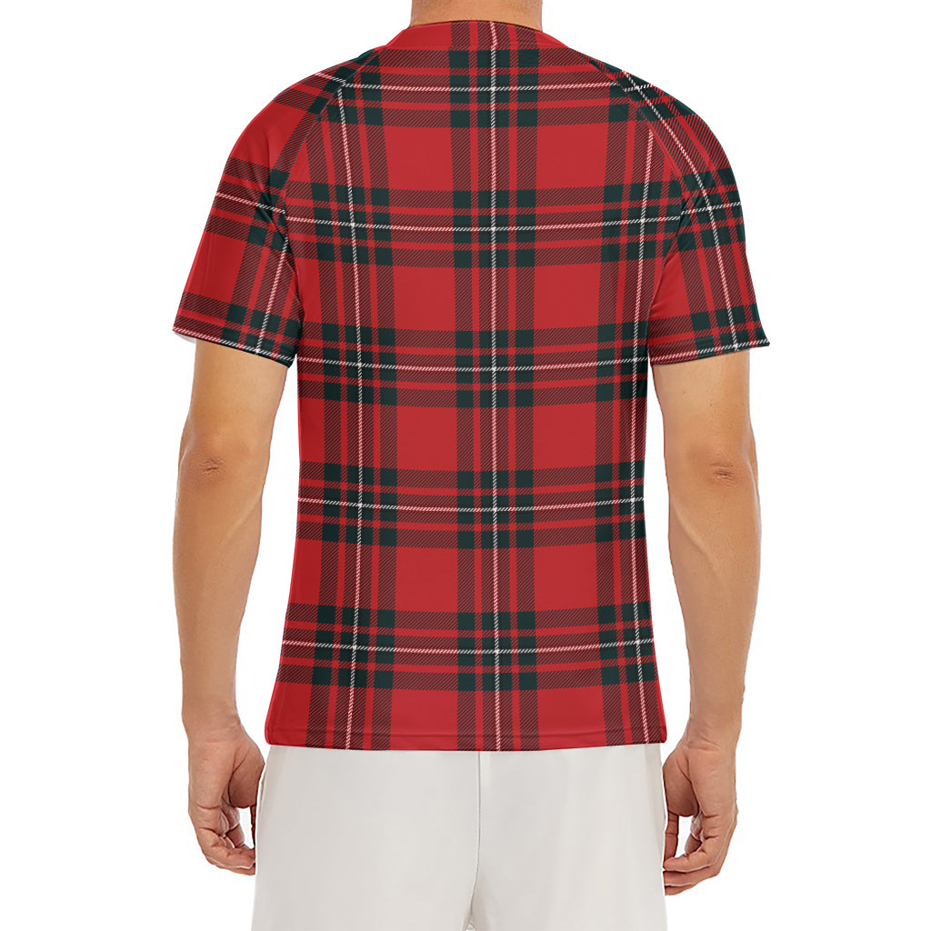 Red Scottish Tartan Pattern Print Men's Short Sleeve Rash Guard