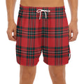 Red Scottish Tartan Pattern Print Men's Split Running Shorts