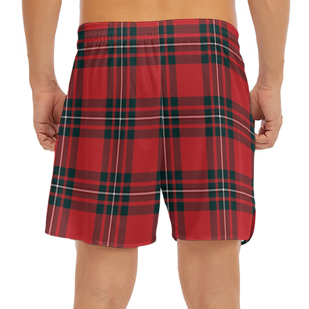 Red Scottish Tartan Pattern Print Men's Split Running Shorts