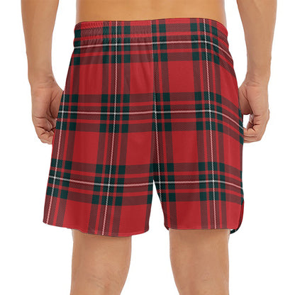 Red Scottish Tartan Pattern Print Men's Split Running Shorts