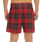 Red Scottish Tartan Pattern Print Men's Split Running Shorts