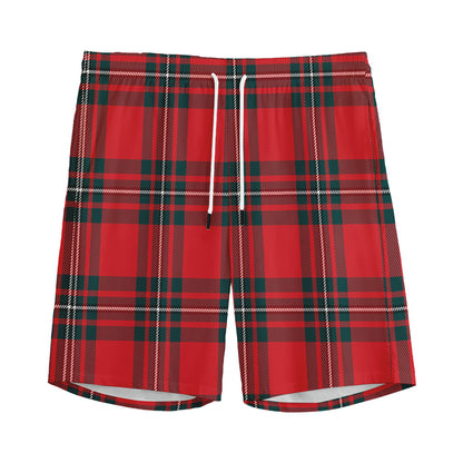 Red Scottish Tartan Pattern Print Men's Sports Shorts