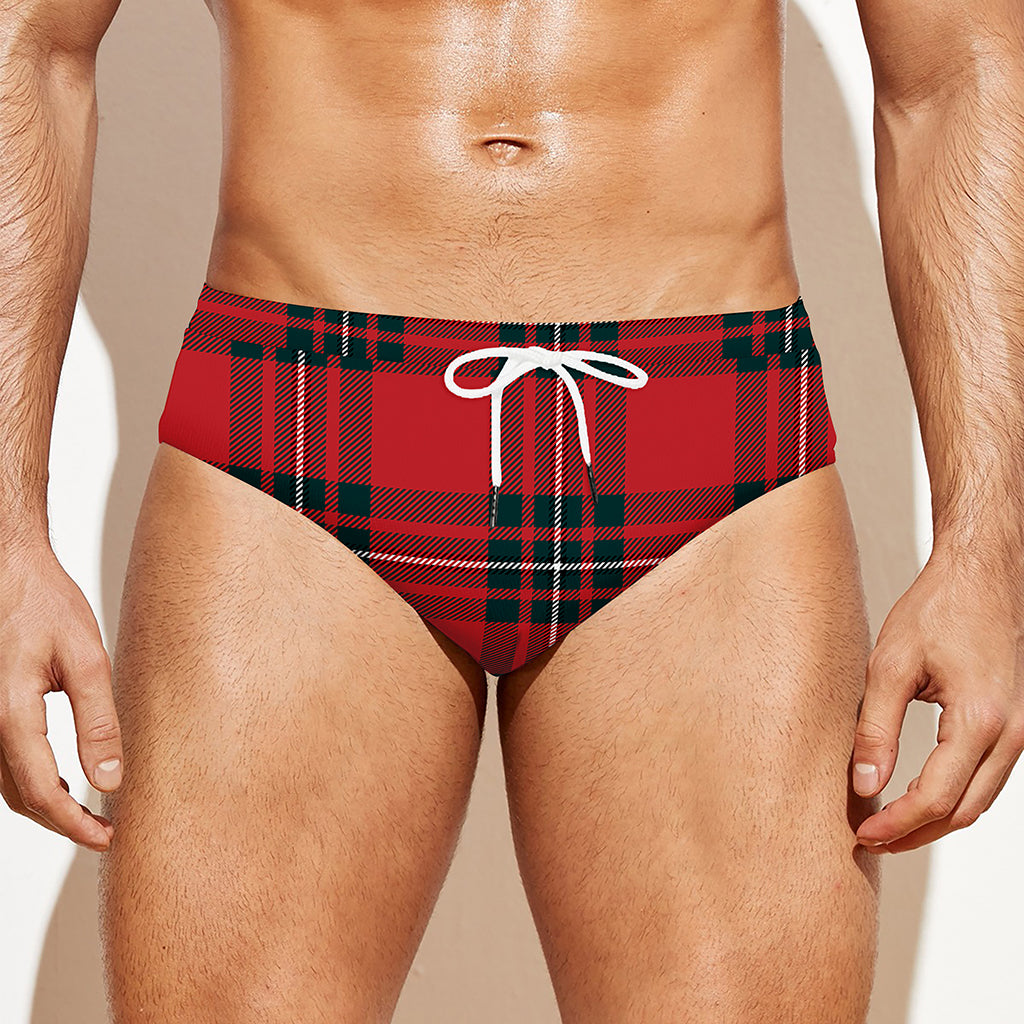Red Scottish Tartan Pattern Print Men's Swim Briefs