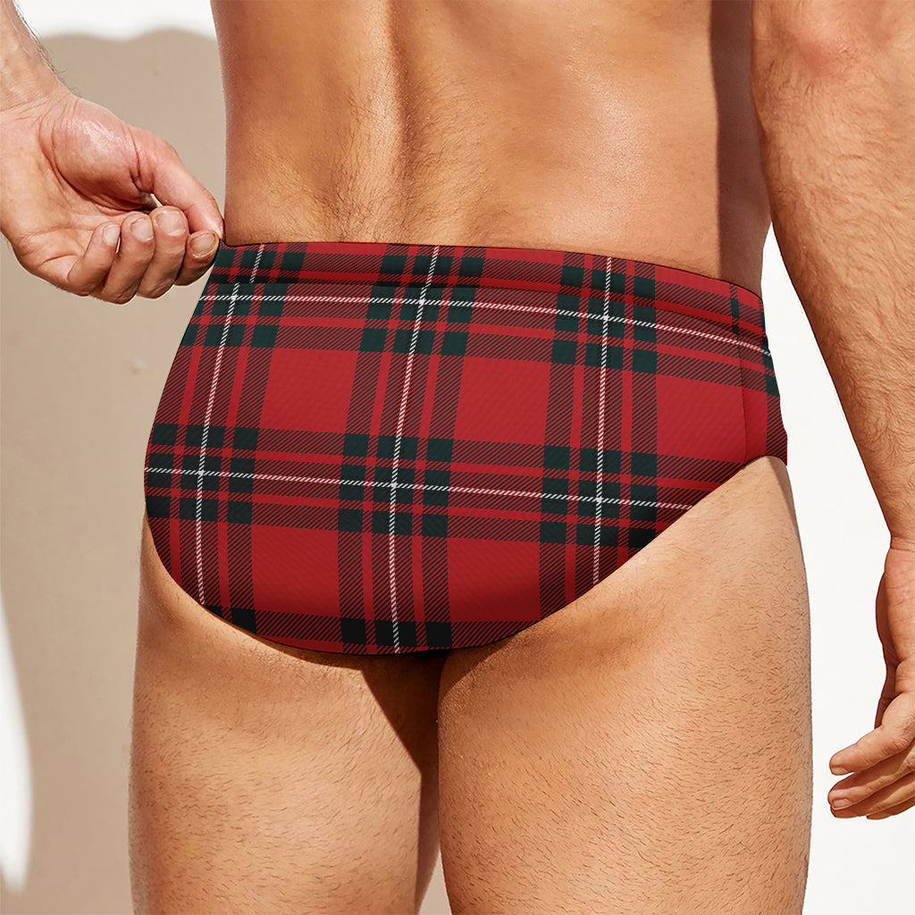 Red Scottish Tartan Pattern Print Men's Swim Briefs