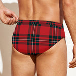 Red Scottish Tartan Pattern Print Men's Swim Briefs