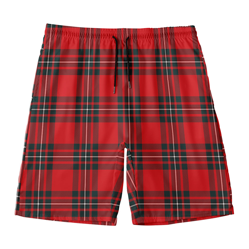 Red Scottish Tartan Pattern Print Men's Swim Trunks