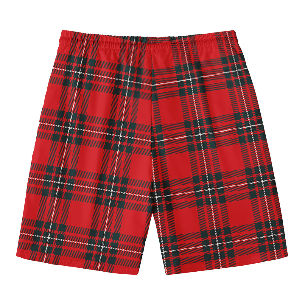 Red Scottish Tartan Pattern Print Men's Swim Trunks