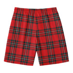 Red Scottish Tartan Pattern Print Men's Swim Trunks