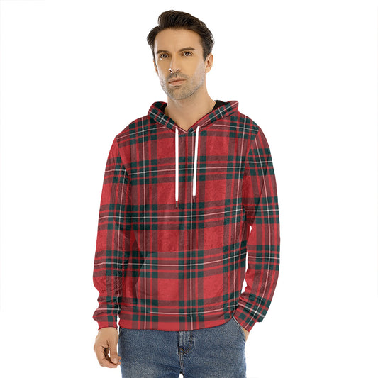 Red Scottish Tartan Pattern Print Men's Velvet Pullover Hoodie