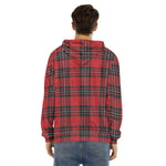 Red Scottish Tartan Pattern Print Men's Velvet Pullover Hoodie