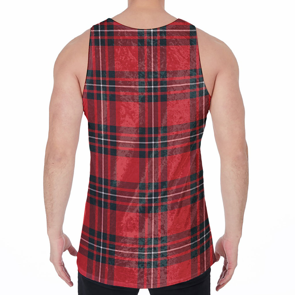 Red Scottish Tartan Pattern Print Men's Velvet Tank Top