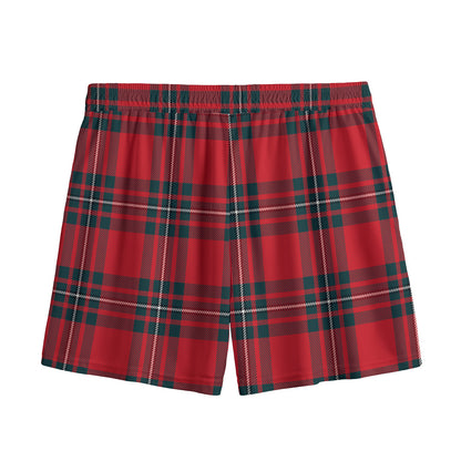 Red Scottish Tartan Pattern Print Mesh Shorts