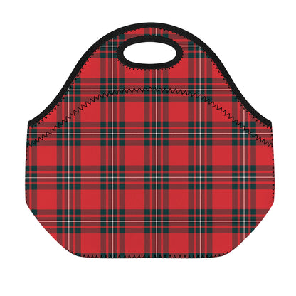 Red Scottish Tartan Pattern Print Neoprene Lunch Bag