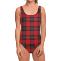 Red Scottish Tartan Pattern Print One Piece Swimsuit