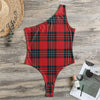 Red Scottish Tartan Pattern Print One Shoulder Bodysuit