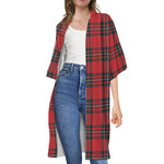 Red Scottish Tartan Pattern Print Open Front Beach Cover Up