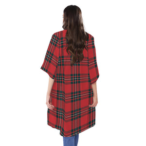 Red Scottish Tartan Pattern Print Open Front Beach Cover Up