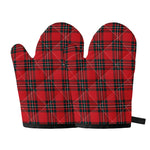 Red Scottish Tartan Pattern Print Oven Mitts