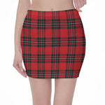 Red Scottish Tartan Pattern Print Pencil Mini Skirt